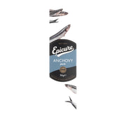 Epicure anchovy puree packaging with anchovies on a white background