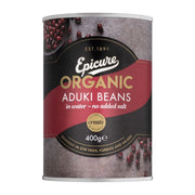 Can of Epicure Organic Aduki Beans on a white background