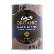 Can of Epicure Organic Black Beans on a white background