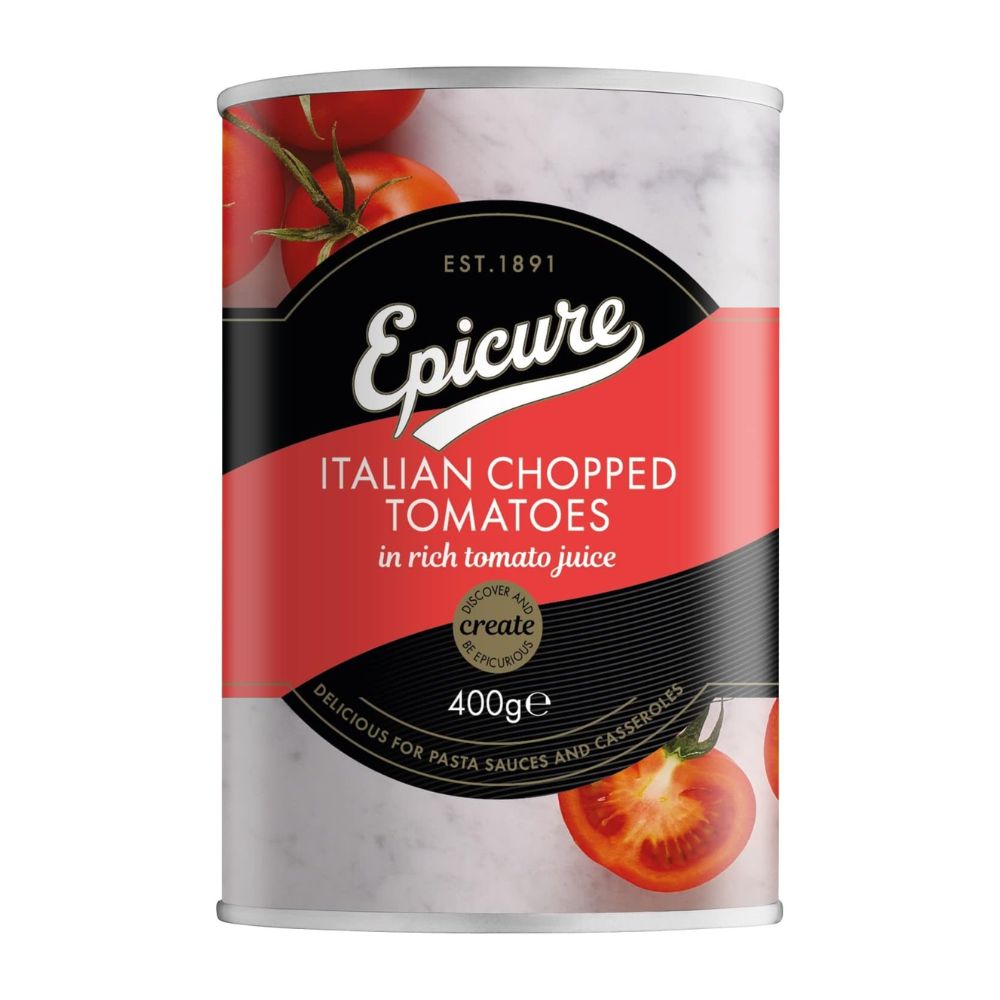 Can of Epicure Italian Chopped Tomatoes on a white background