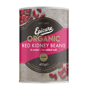 Can of Epicure Organic Red Kidney Beans on a white background
