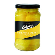 Jar of Epicure pineapple spears on a white background
