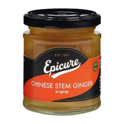 Jar of Epicure Chinese Stem Ginger in syrup on a white background