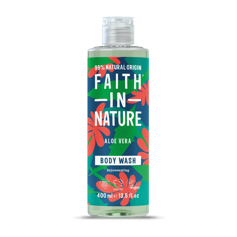 Bottle of Faith in Nature Aloe Vera Body Wash on a white background
