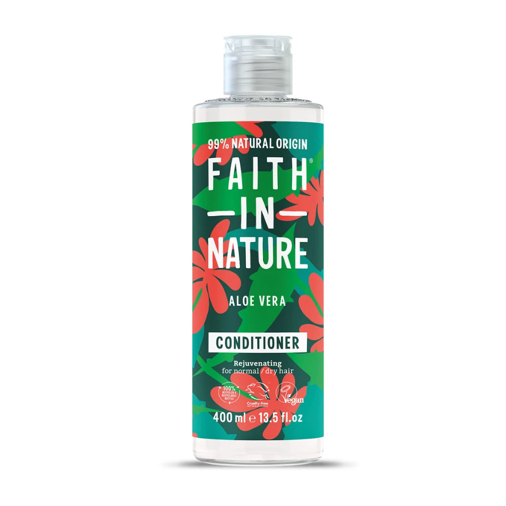 Bottle of Faith in Nature Aloe Vera Conditioner on a white background