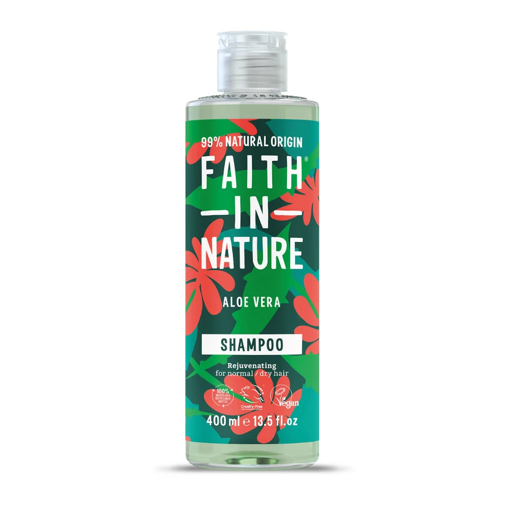 Bottle of Faith in Nature Aloe Vera Shampoo on a white background
