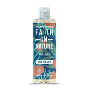 Bottle of Faith in Nature Blue Cedar Body Wash on a white background