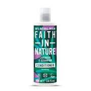 Bottle of Faith in Nature Lavender & Geranium Conditioner on a white background