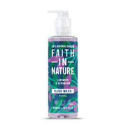 Bottle of Faith in Nature Lavender & Geranium hand wash on a white background