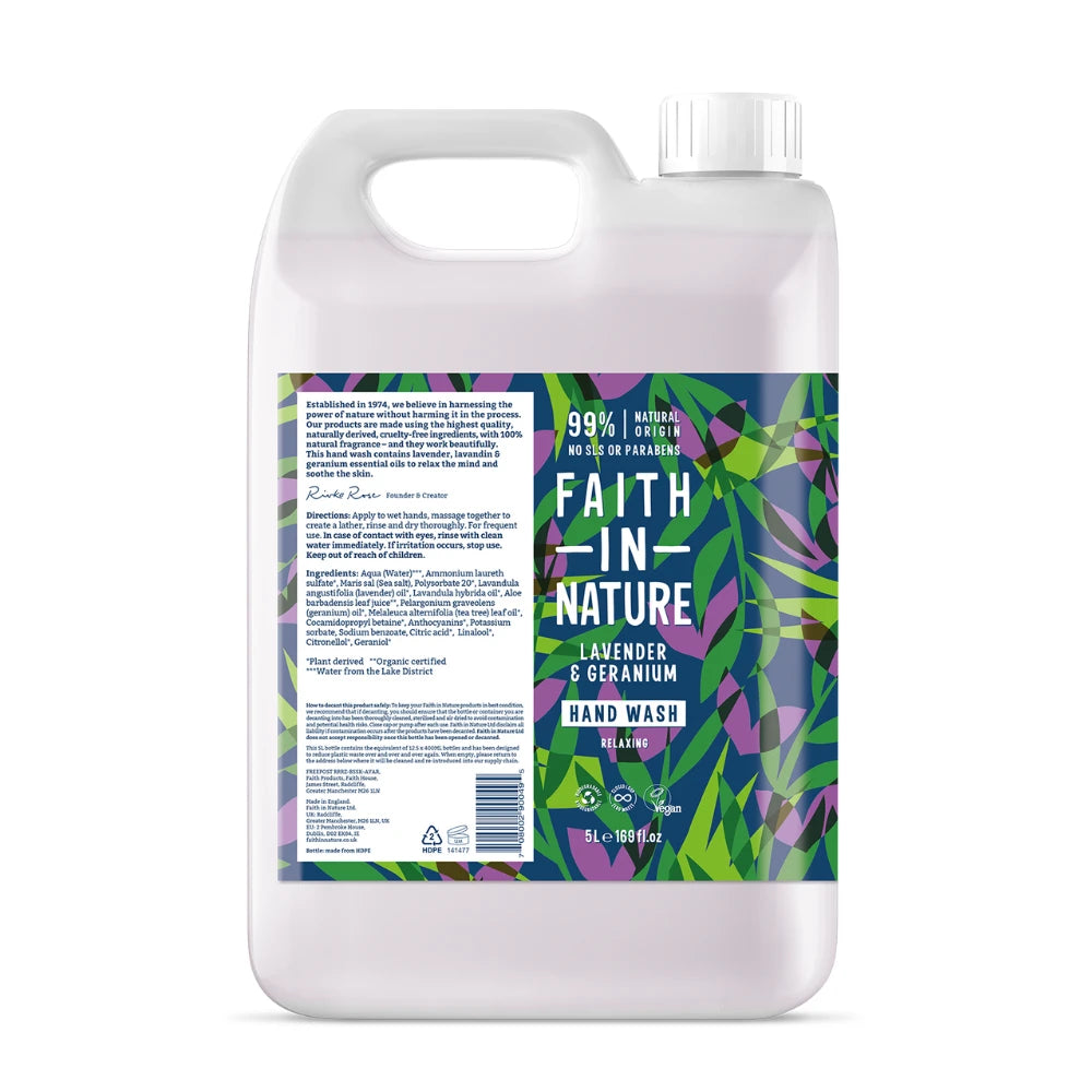 Large bottle of Faith in Nature Lavender & Geranium hand wash on a white background