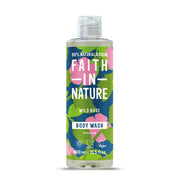 Bottle of Faith in Nature Wild Rose Body Wash on a white background
