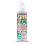 Bottle of Faith in Nature lavender dog shampoo on a white background