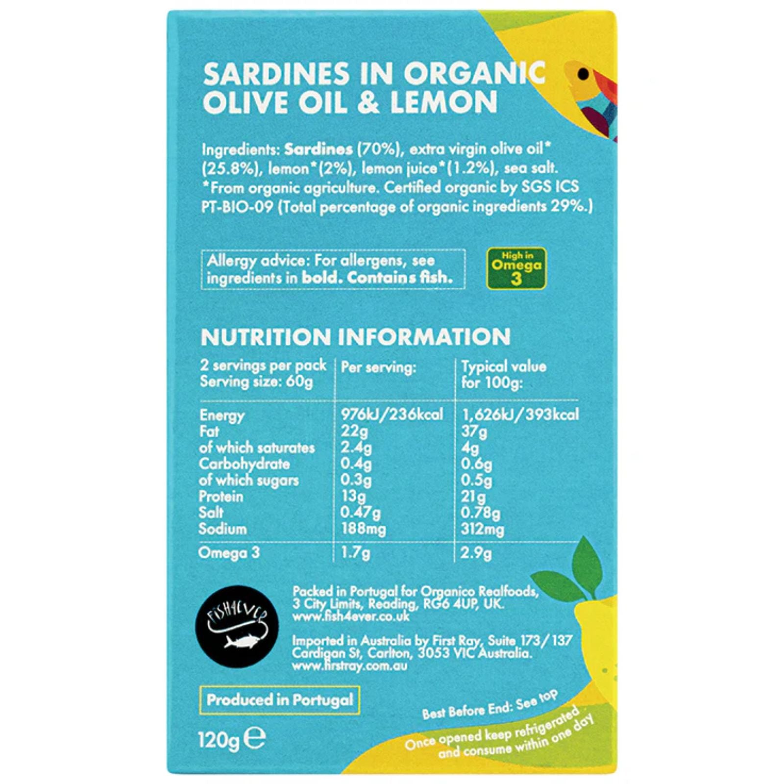 Fish4ever Sardines in Organic Olive Oil Lemon 120g