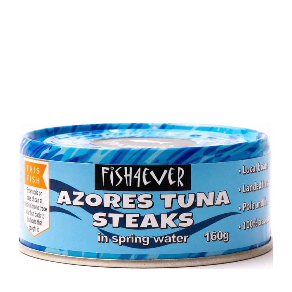 Can of Fishaever Azores Tuna Steaks on a white background