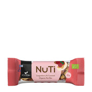 Nutri lingonberry & caramel organic nut bar packaging on a white background
