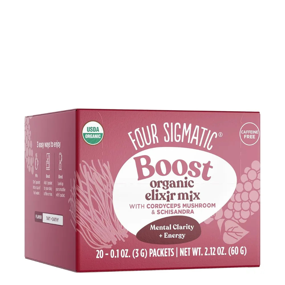 Four Sigmatic Boost organic elixir mix packaging on a white background