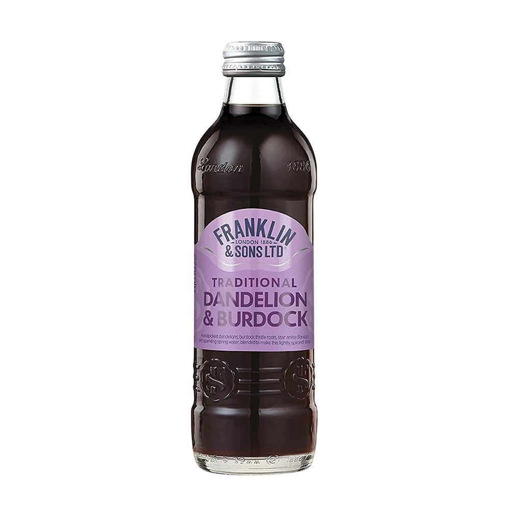 Bottle of Franklin & Sons Traditional Dandelion & Burdock on a white background