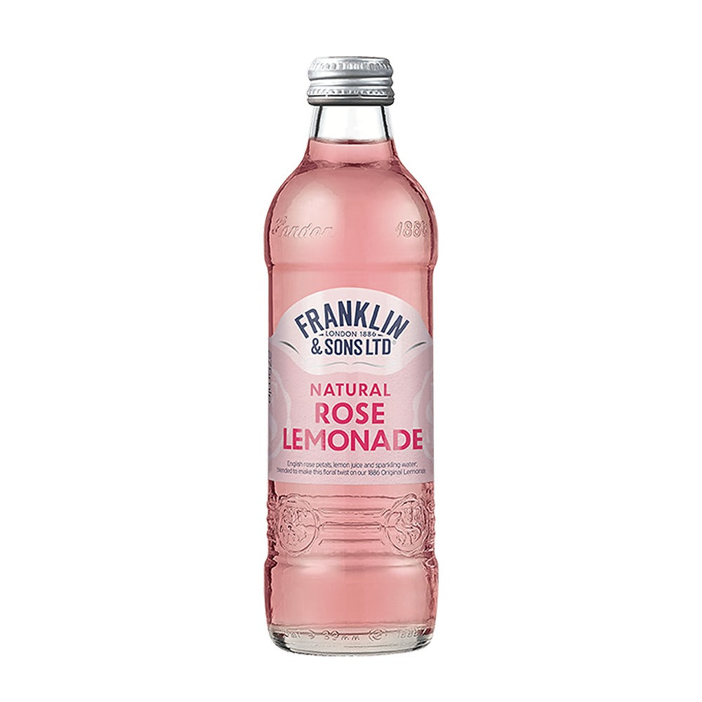 Pink lemonade bottle with Franklin & Sons label on a white background