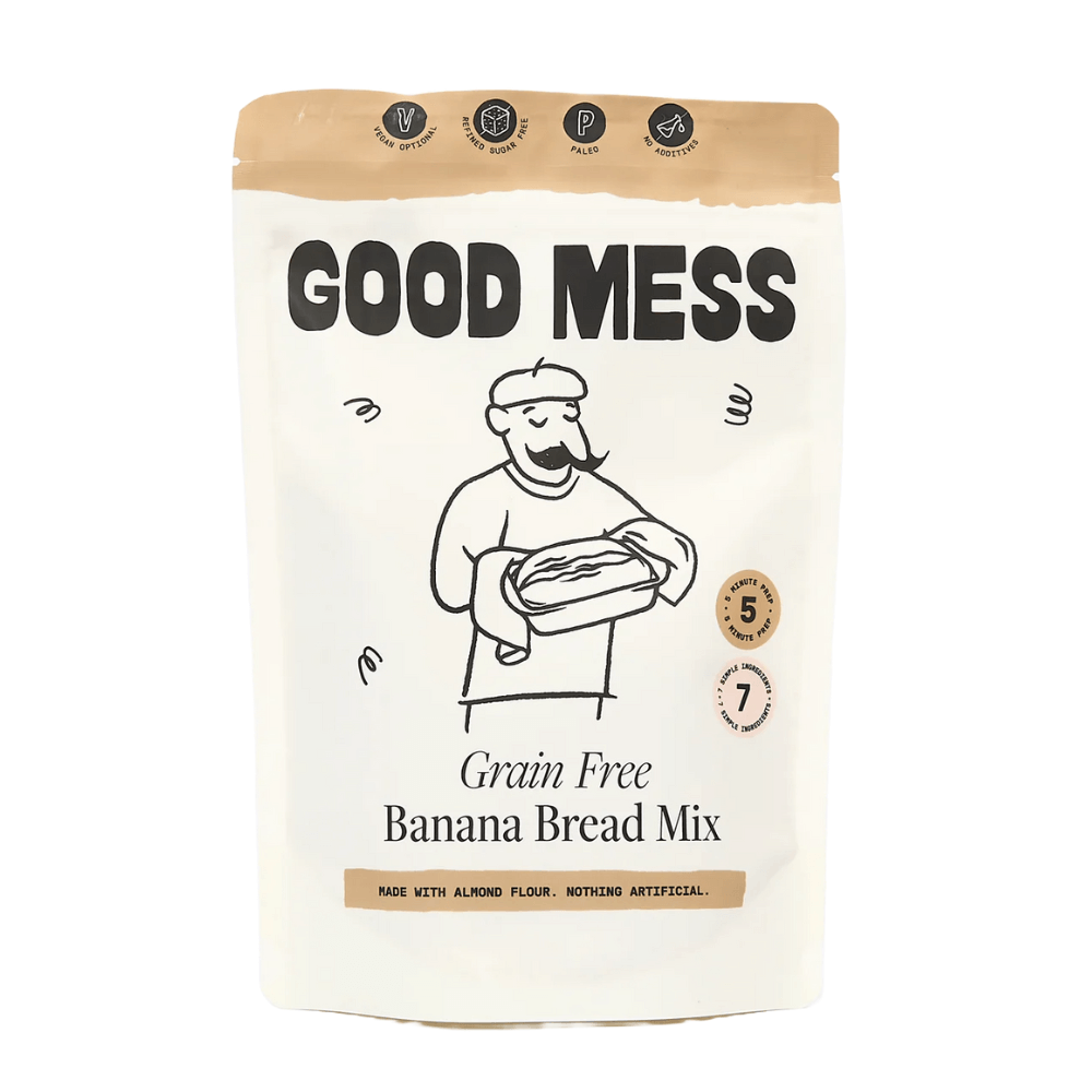 Good Mess Grain Free Banana Bread Mix packaging on a white background