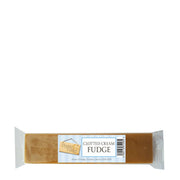Packaged clotted cream fudge with a white background