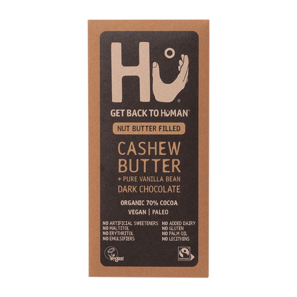 Box of Hu Cashew Butter with vanilla bean dark chocolate on a white background