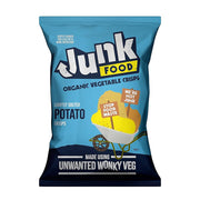 Junk Food organic vegetable crisps packaging on a white background