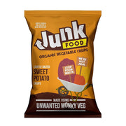 Junk Food organic vegetable crisps packaging on a white background