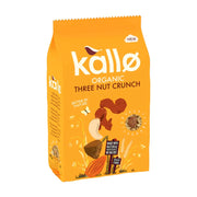 Orange packaging of Kallo Organic Three Nut Crunch on a white background