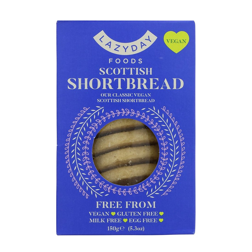 Box of Lazzy Day Foods Scottish Shortbread on a white background