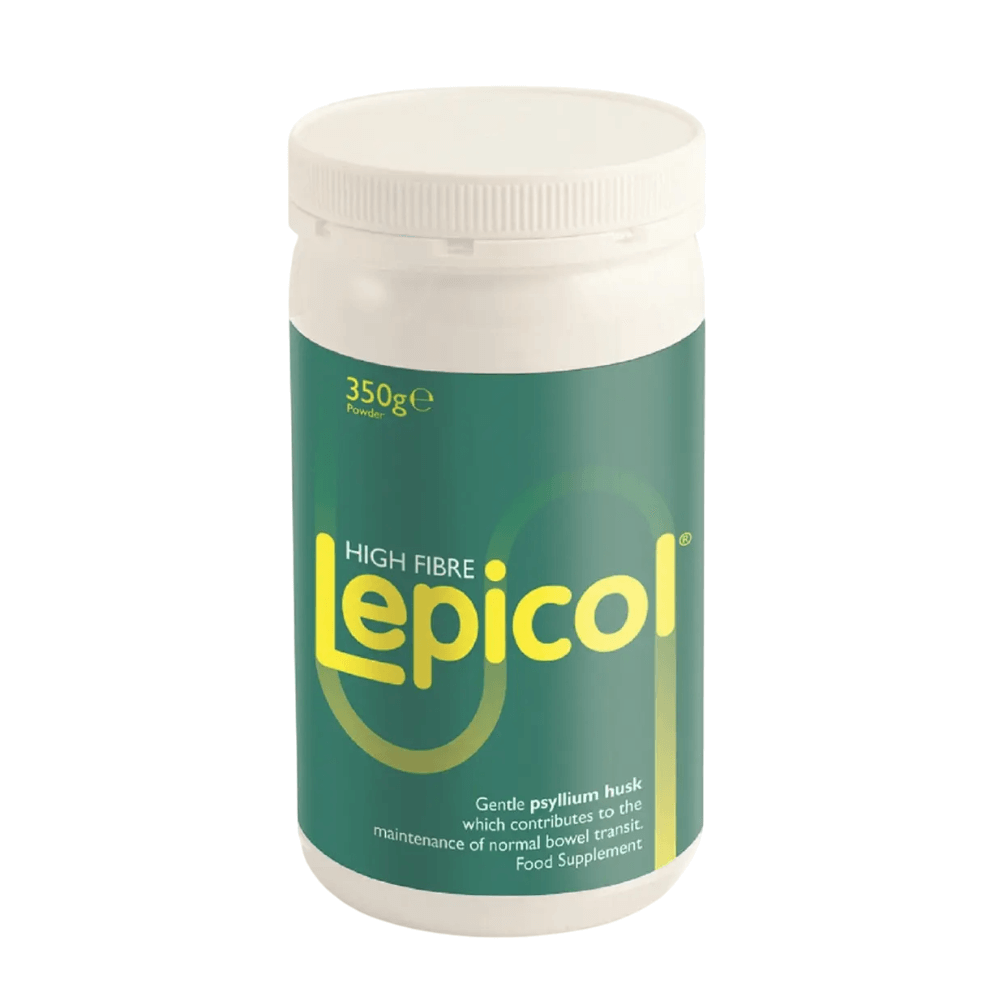 Lepicol high fibre supplement container on a white background