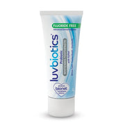 Luvbiotics probiotic toothpaste tube on a white background