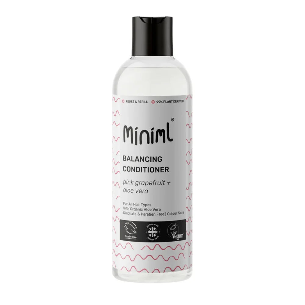 Miniml balancing conditioner bottle on a white background