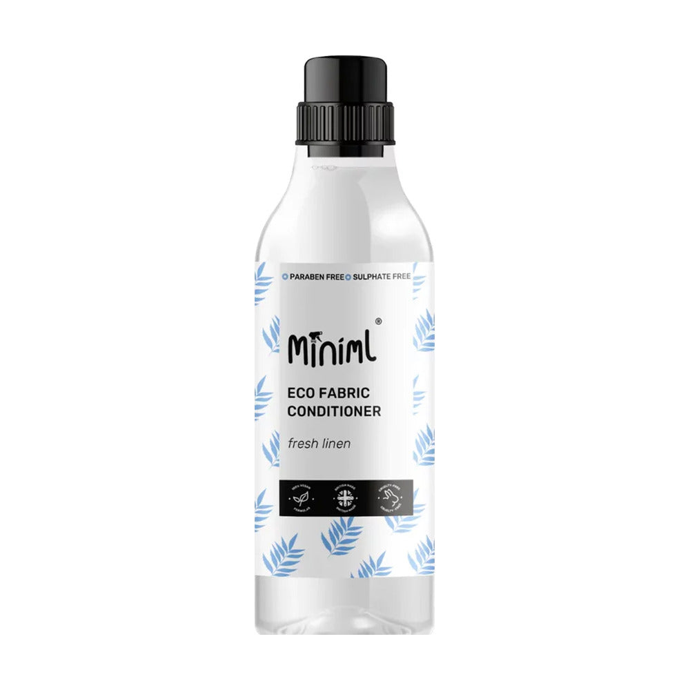Bottle of Minim eco fabric conditioner on a white background