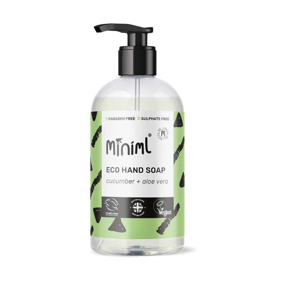 Miniml eco hand soap bottle with pump on a white background