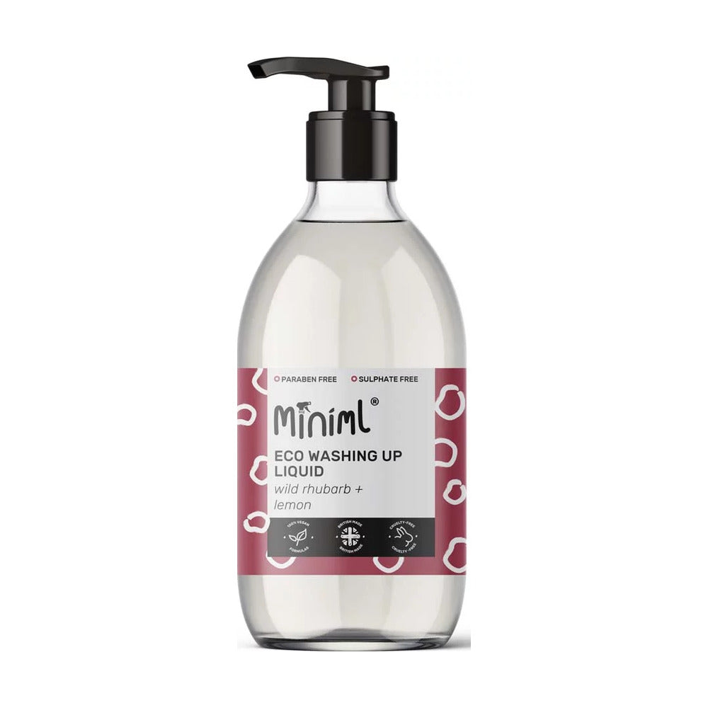 Bottle of Miniml eco washing up liquid on a white background
