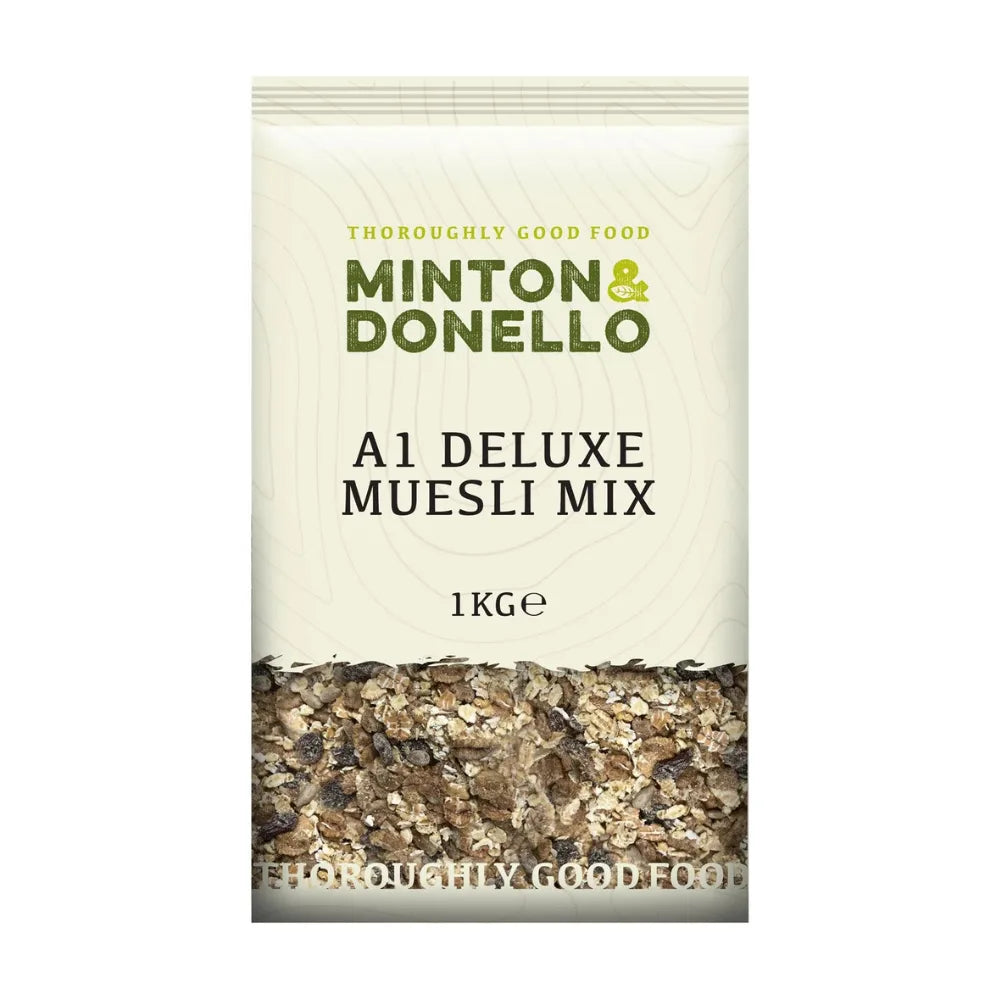 Minton & Donello A1 Deluxe Muesli Mix packaging on a white background