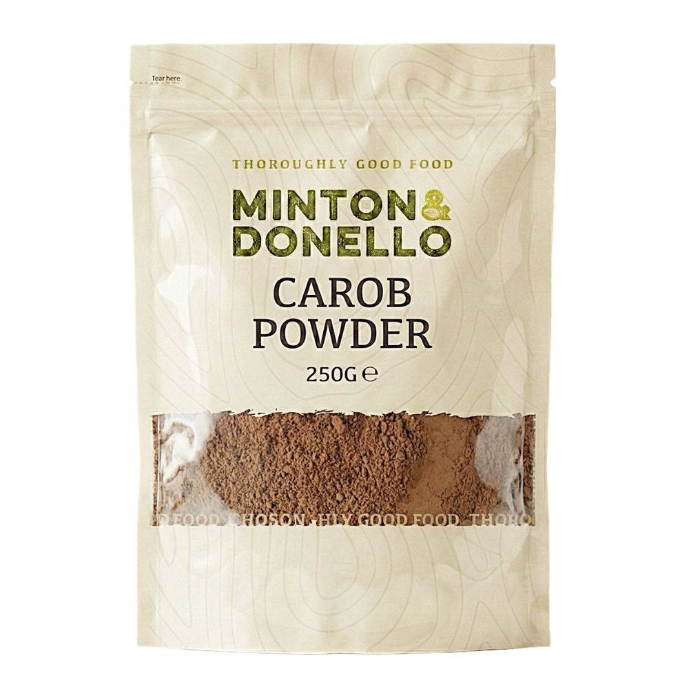 Minton & Donello Carob Powder packaging on a white background