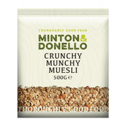 Minton & Donello Crunchy Munchy Muesli packaging on a white background