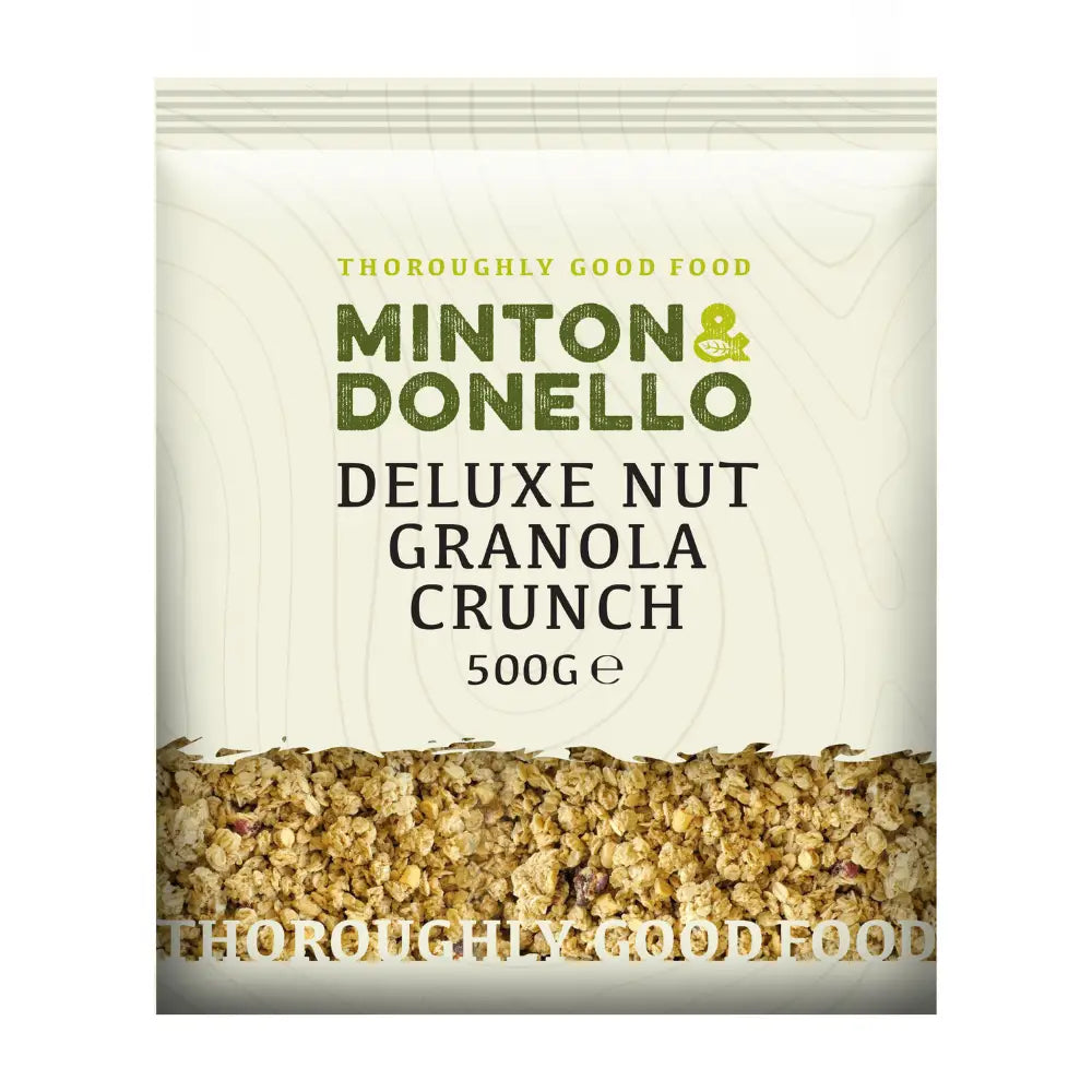 Minton & Donello Deluxe Nut Granola Crunch packaging on a white background