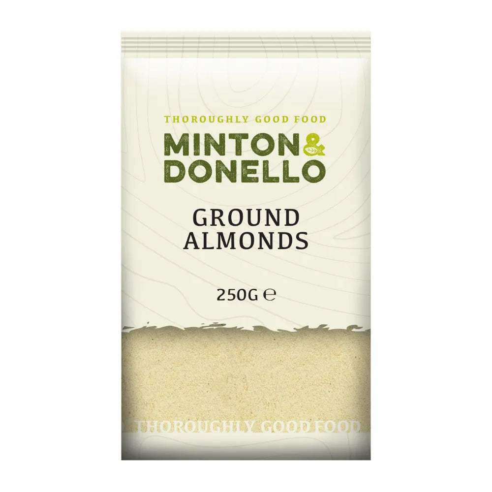 Packaging of Minton & Donello Ground Almonds on a white background