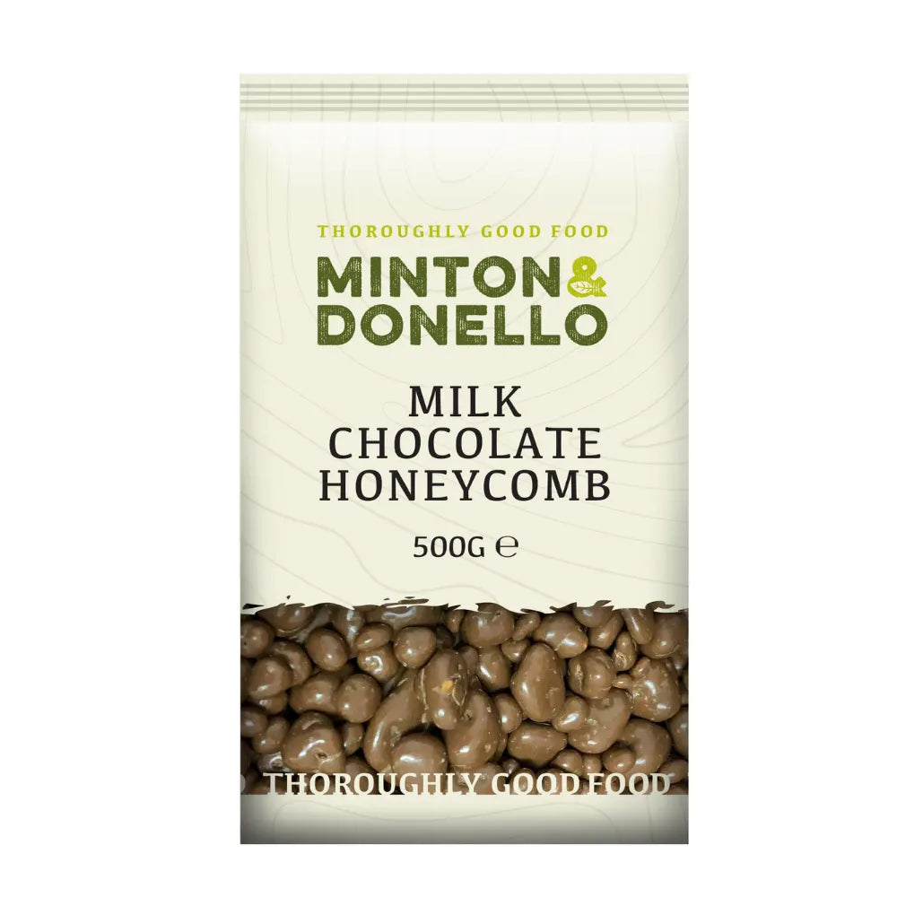 Packaging of Minton & Donello Milk Chocolate Honeycomb on a white background