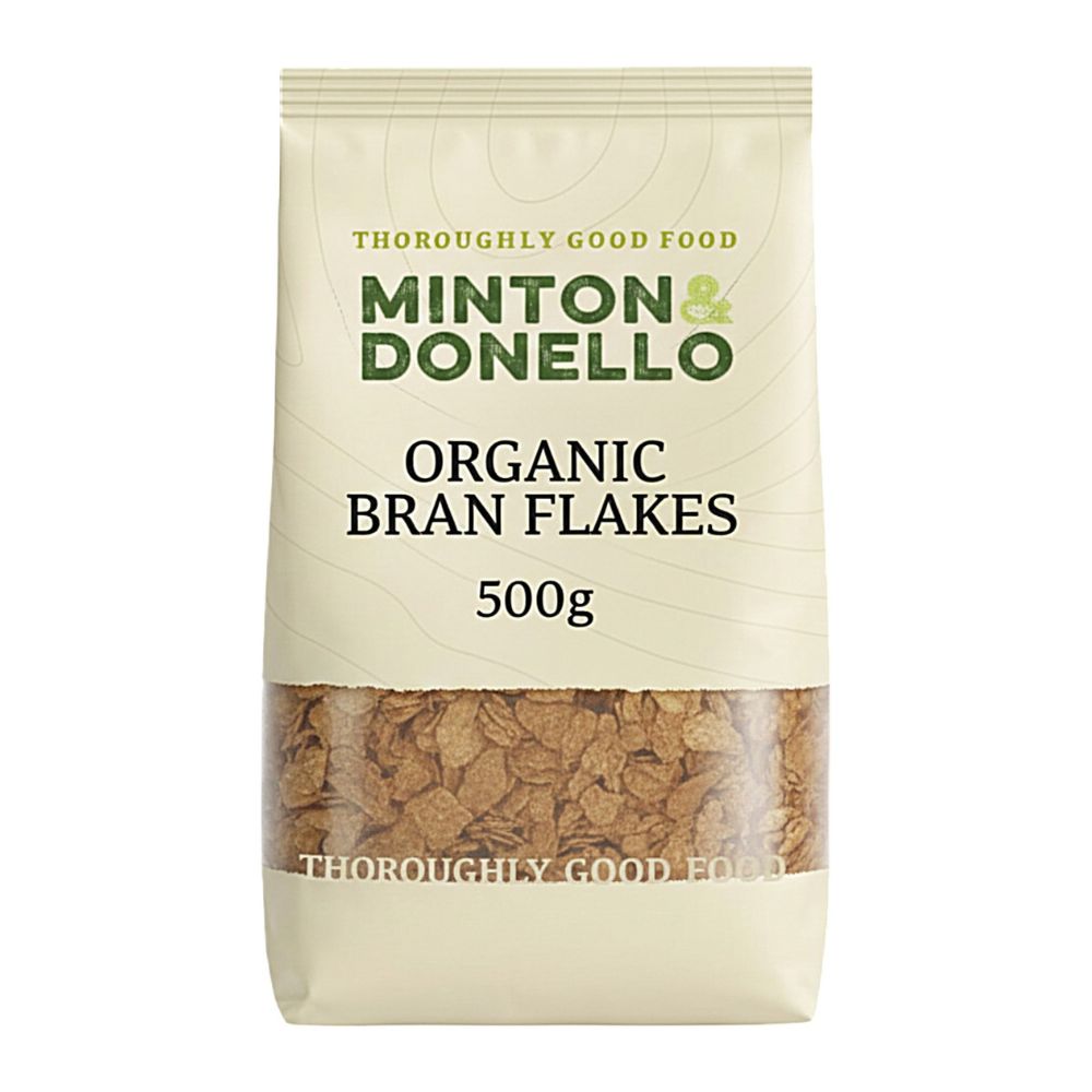 Bag of Minton & Donello Organic Bran Flakes on a white background