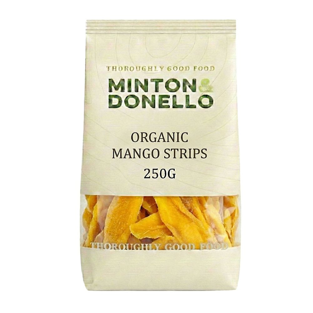Pack of Minton & Donello Organic Mango Strips on a white background