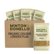 Minton & Donello Organic Golden Linseed Flax packaging on a white background