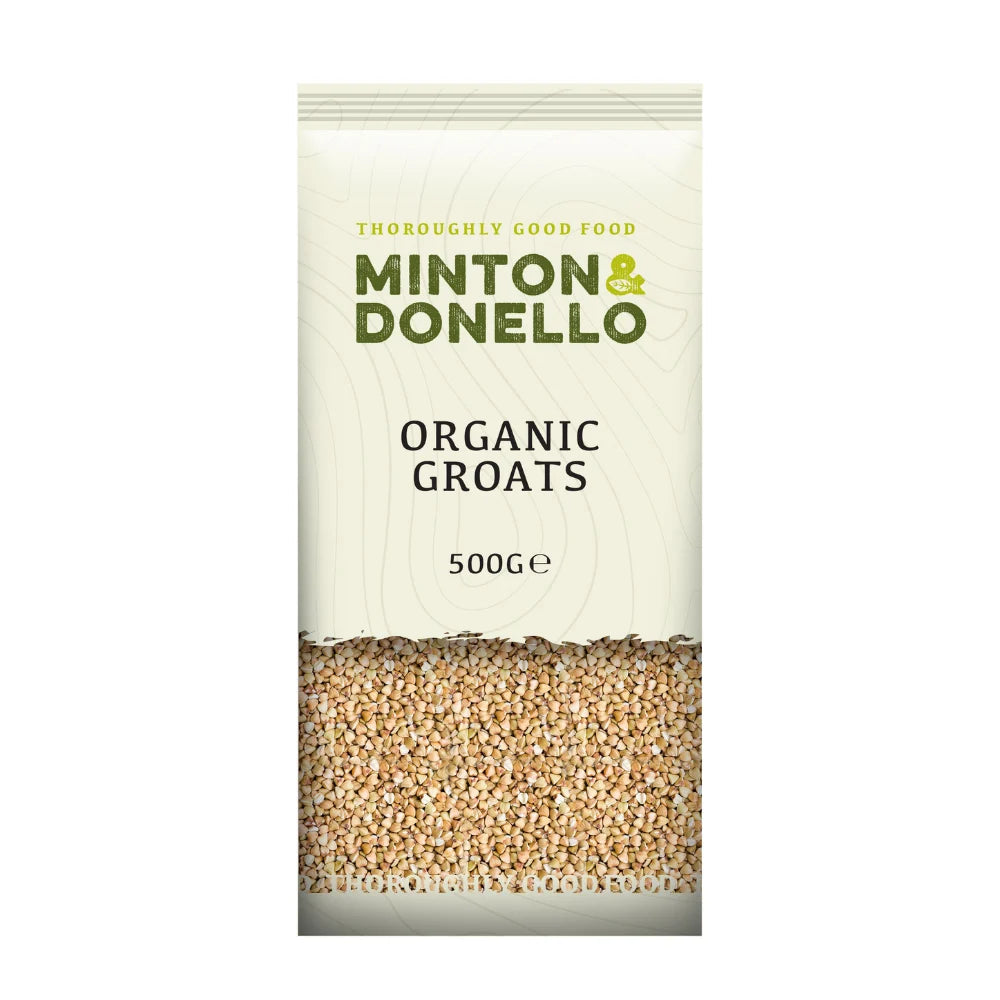 Bag of Minton & Donello organic groats on a white background