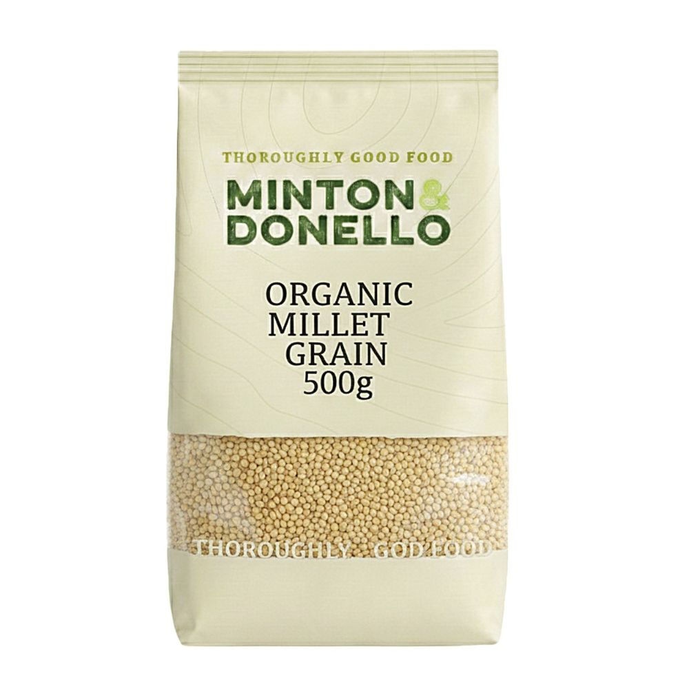 Bag of Minton & Donello Organic Millet Grain on a white background