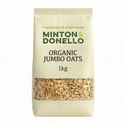 Bag of Minton & Donello Organic Jumbo Oats on a white background