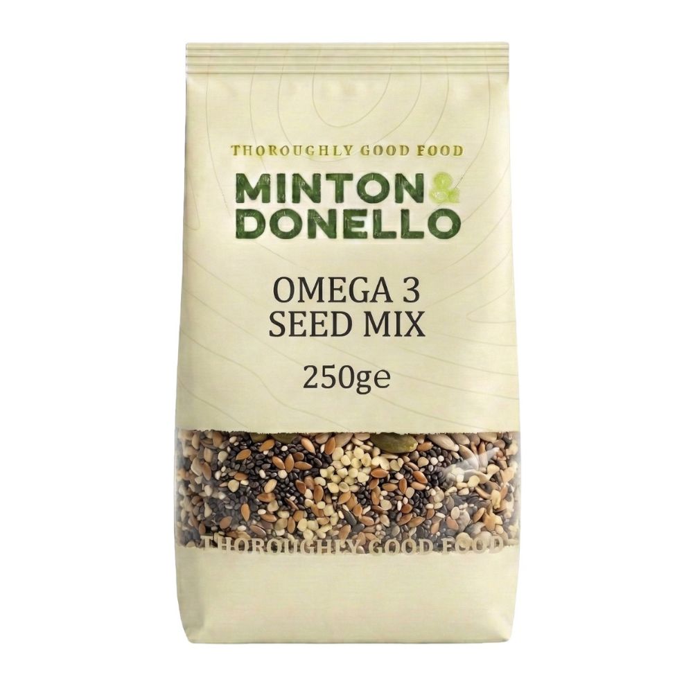 Minton & Donello Omega 3 Seed Mix packaging on a white background
