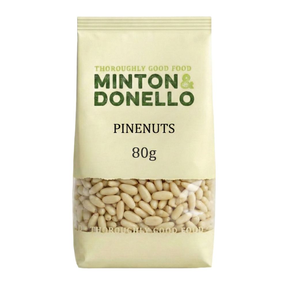 Bag of Minton & Donello pine nuts on a white background