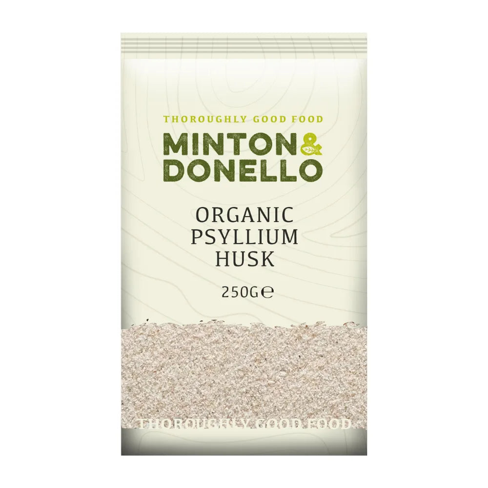 Minton & Donello organic psyllium husk packaging on a white background